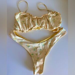 Frankie’s Bikinis Yellow Ruffle Floral Bikini